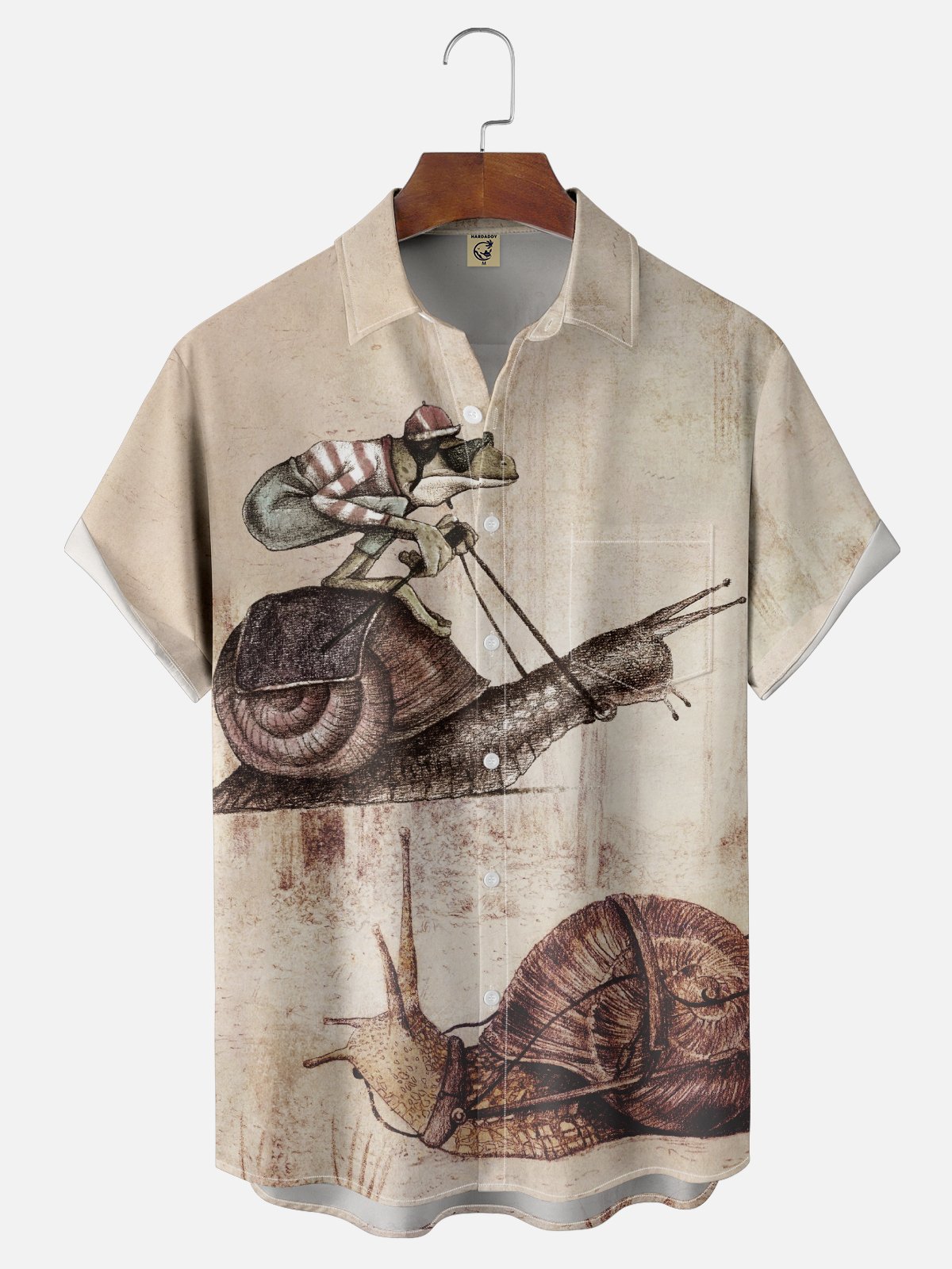 Hardaddy x Mikekoubou Moisture Wicking Art Tree Frog Riding A Snail Chest Pocket Hawaiian Shirt