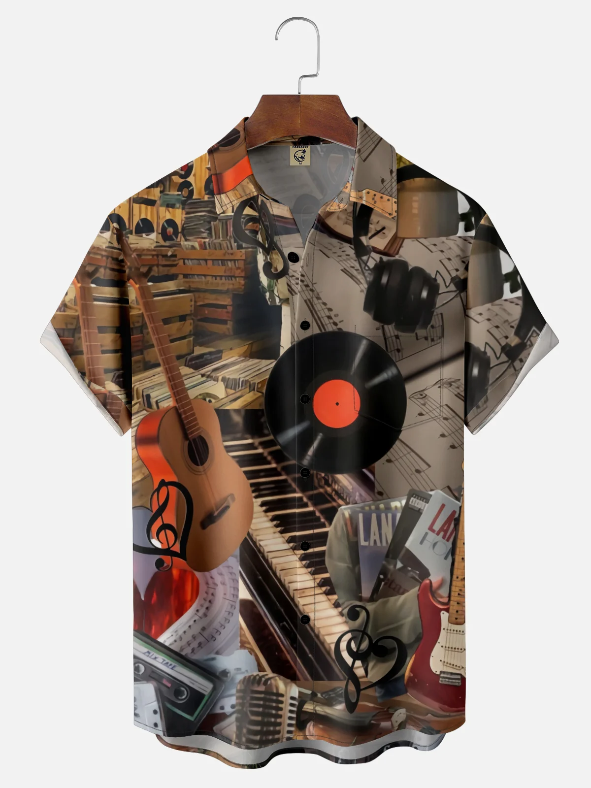 Moisture-wicking Vintage Vinyl Music Chest Pocket Casual Shirt