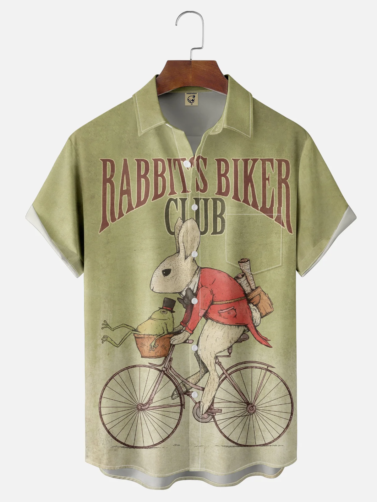 Hardaddy x Mikekoubou Moisture Wicking Art Rabbit On A bicycle Chest Pocket Hawaiian Shirt
