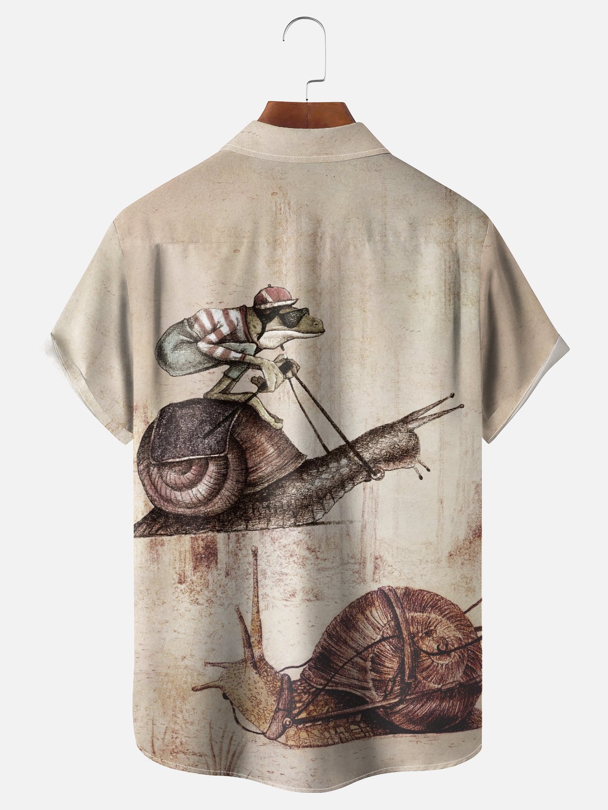 Hardaddy x Mikekoubou Moisture Wicking Art Tree Frog Riding A Snail Chest Pocket Hawaiian Shirt