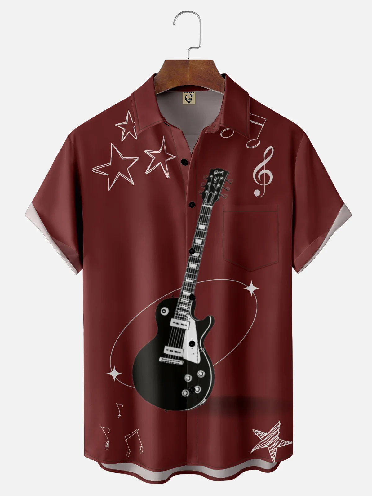 Moisture-wicking Music Guitar Chest Pocket Casual Shirt