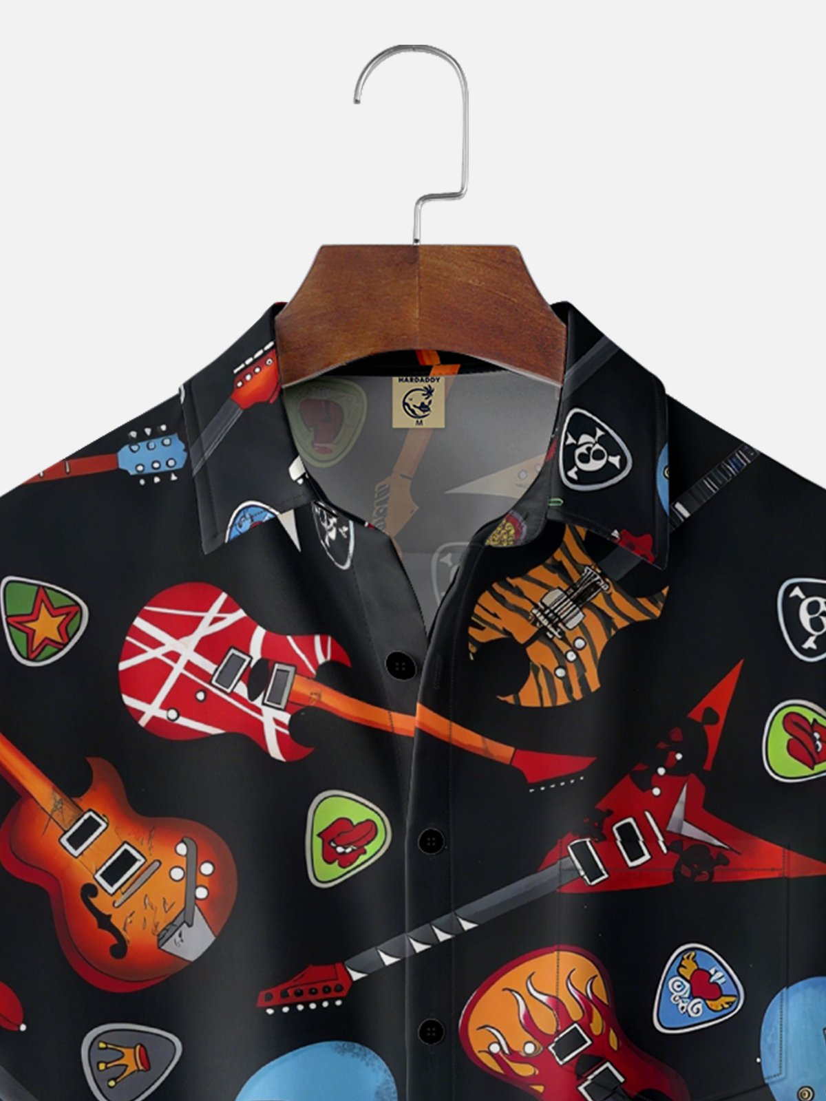 Moisture Wicking Rock Punk Guitar Chest Pocket Hawaiian Shirt