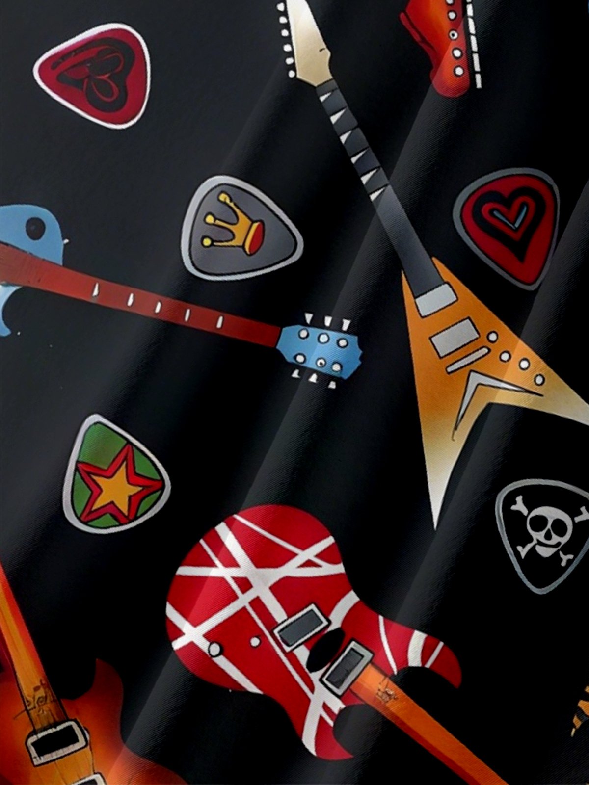 Moisture Wicking Rock Punk Guitar Chest Pocket Hawaiian Shirt