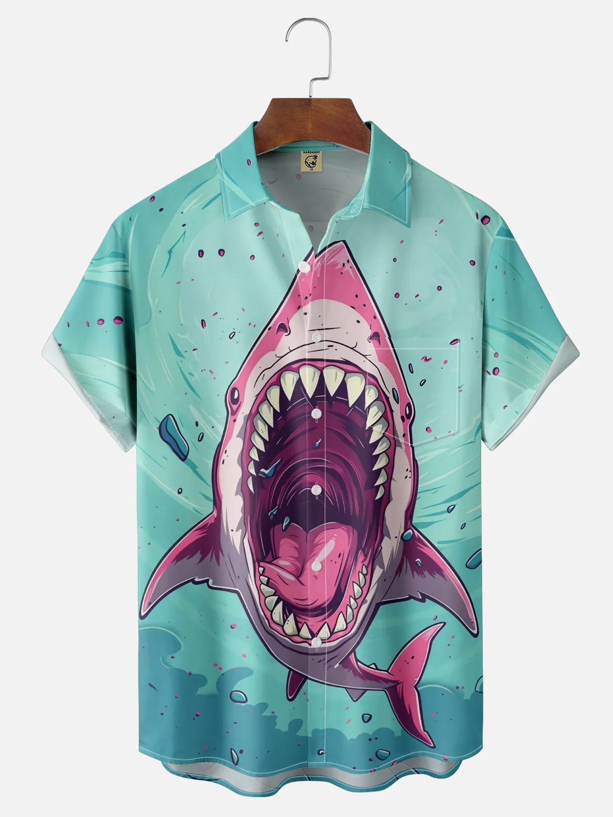 Moisture Wicking Ocean Animals Shark Chest Pocket Hawaiian Shirt