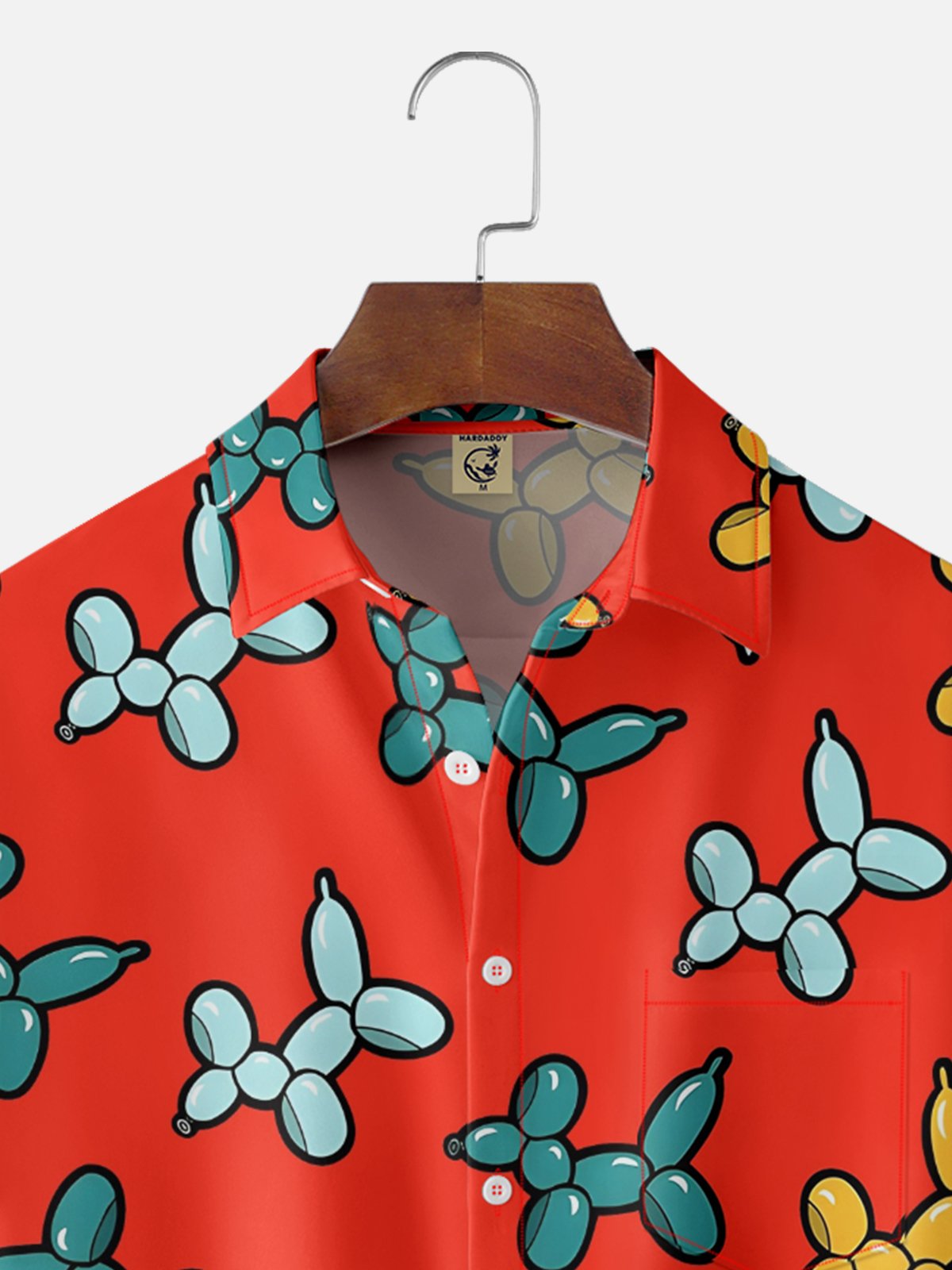 Moisture Wicking Cartoon Balloon Dog Chest Pocket Hawaiian Shirt