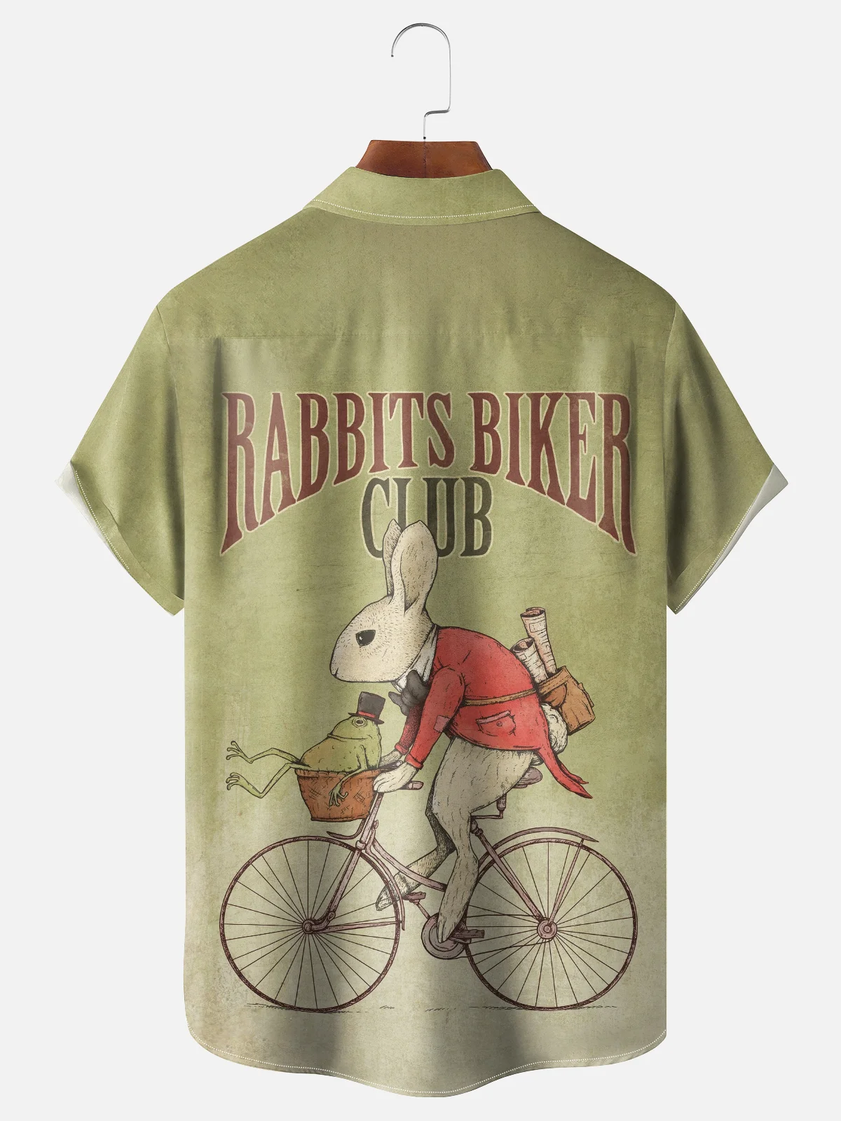Hardaddy x Mikekoubou Moisture Wicking Art Rabbit On A bicycle Chest Pocket Hawaiian Shirt