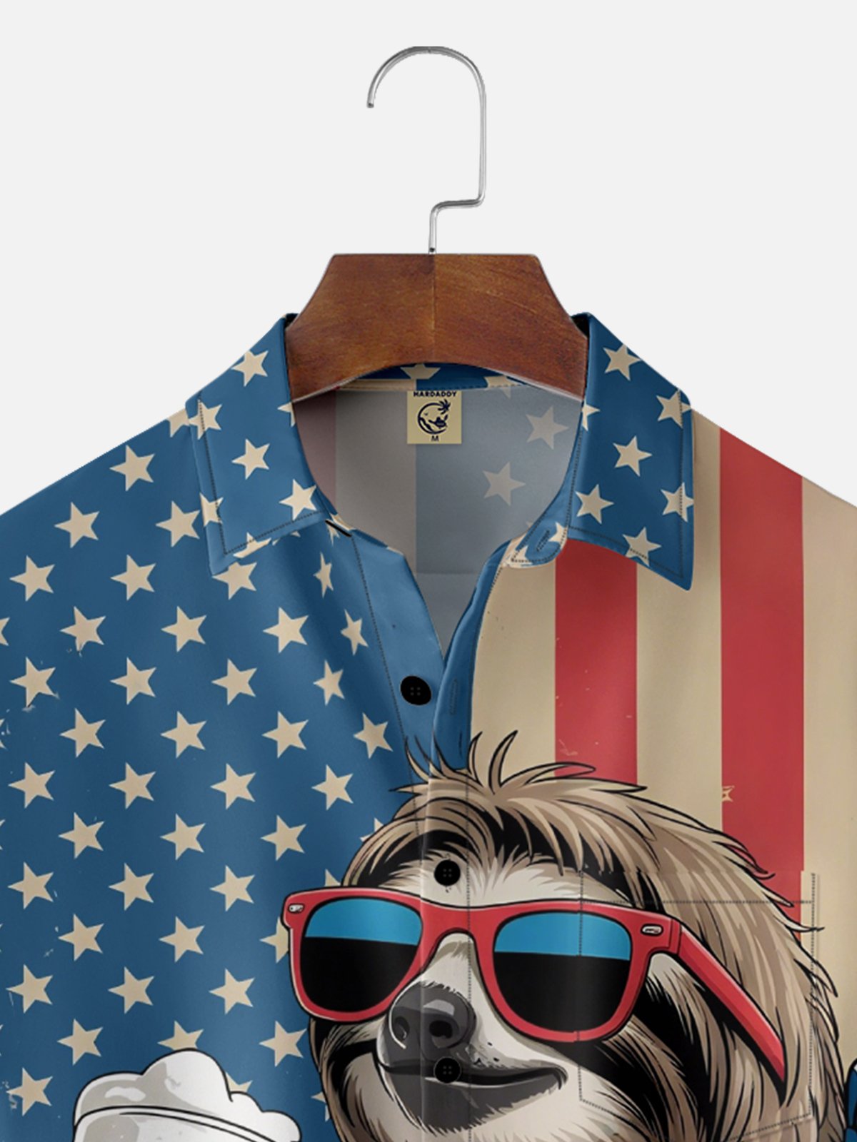 Moisture Wicking American Flag Sloth Cheers Oktoberfest Chest Pocket Hawaiian Shirt