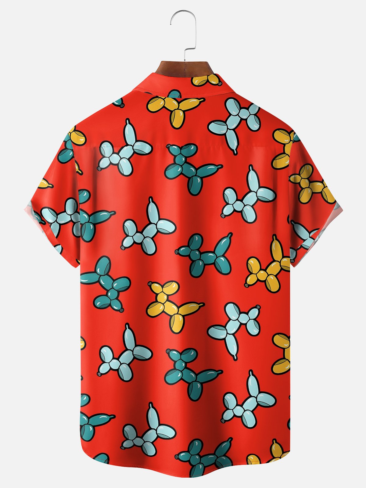 Moisture Wicking Cartoon Balloon Dog Chest Pocket Hawaiian Shirt