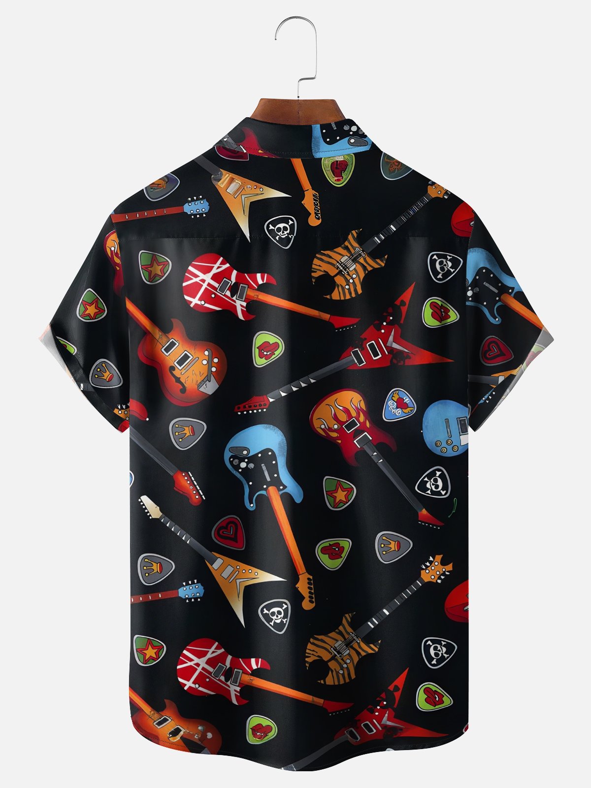 Moisture Wicking Rock Punk Guitar Chest Pocket Hawaiian Shirt