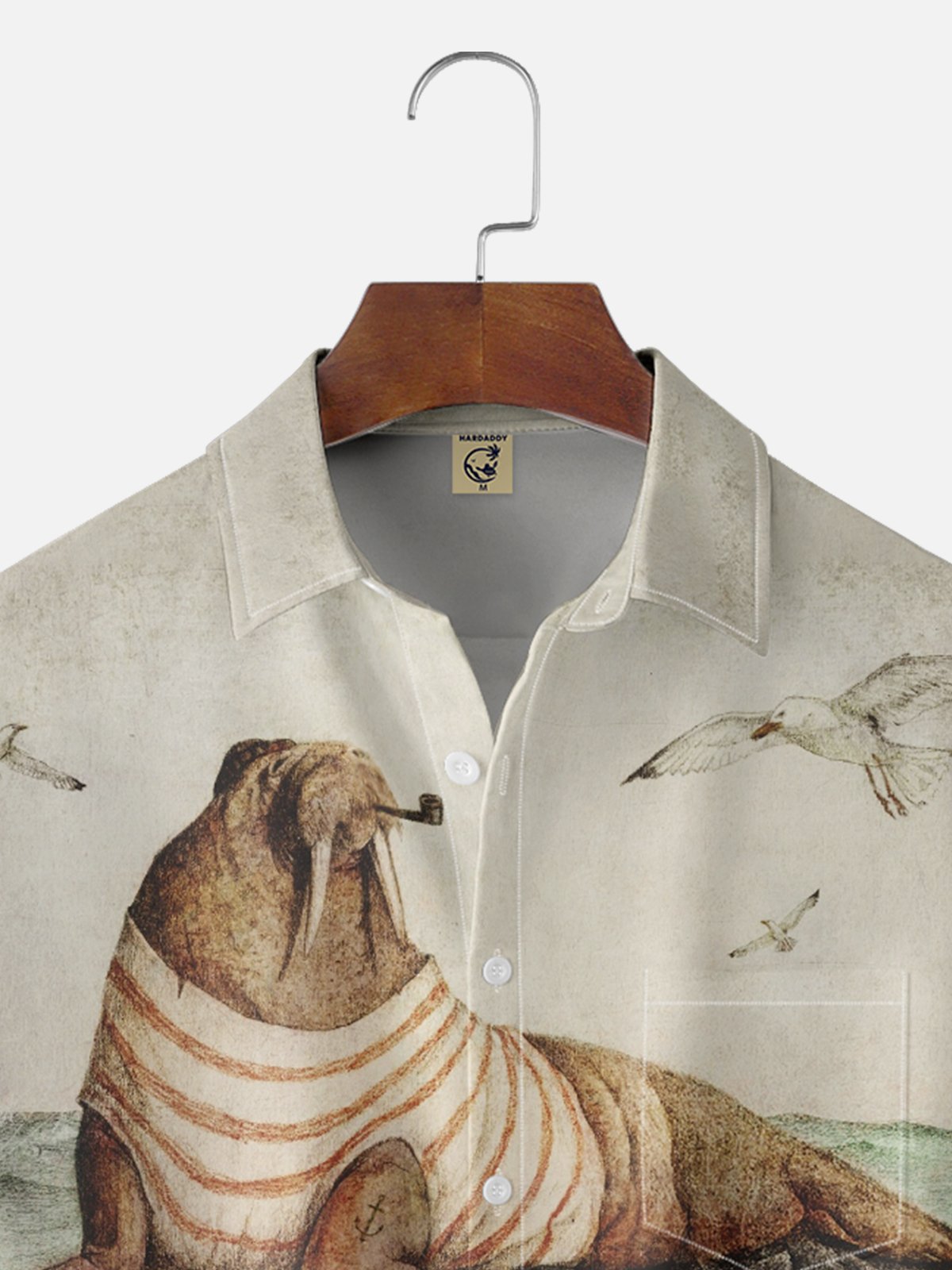 Hardaddy x Mikekoubou Moisture Wicking Art Walrus Seagull Chest Pocket Hawaiian Shirt