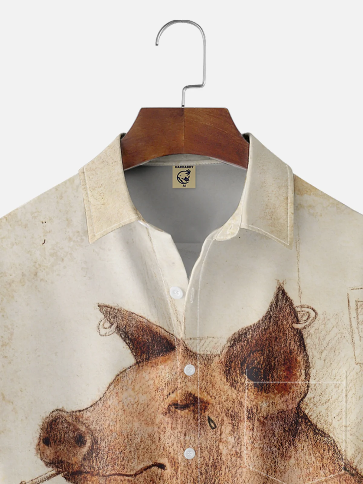 Hardaddy x Mikekoubou Moisture Wicking Artwork Fun Tattoo Pig Chest Pocket Hawaiian Shirt