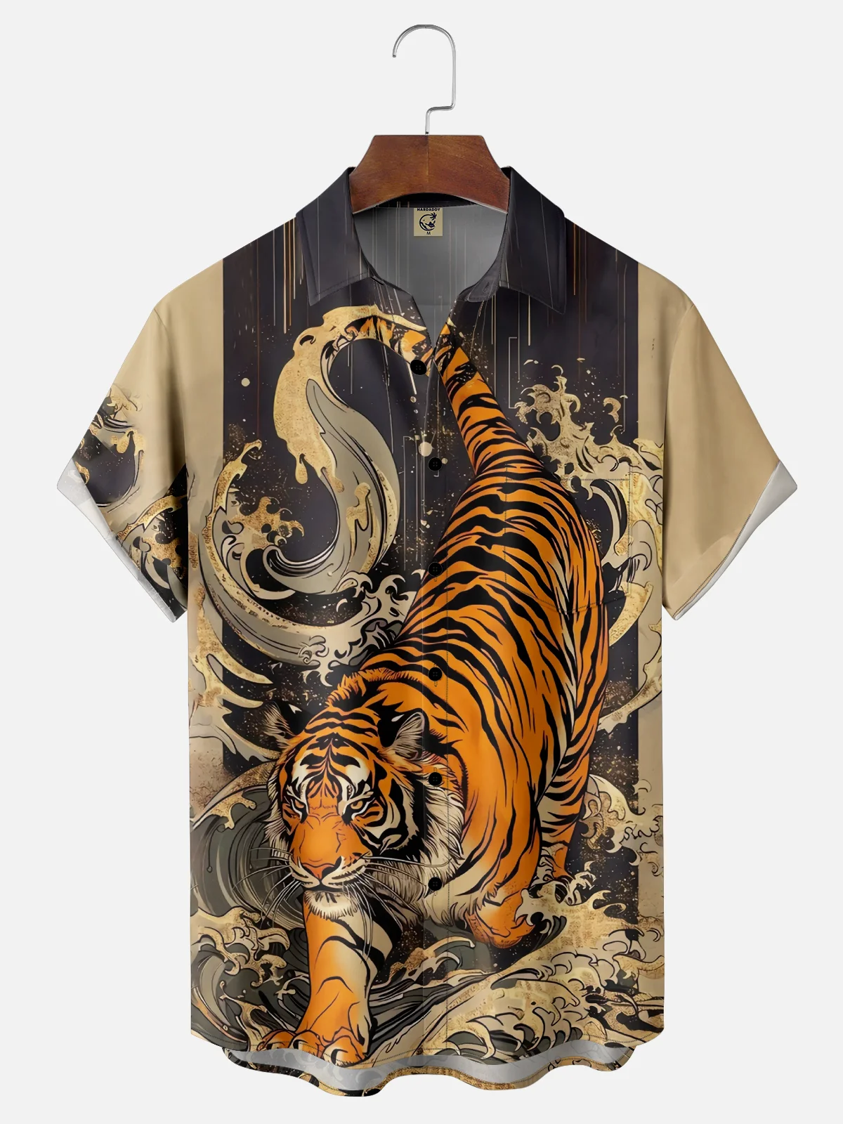 Moisture-wicking Ukiyo-e Tiger Japan Chest Pocket Hawaiian Shirt