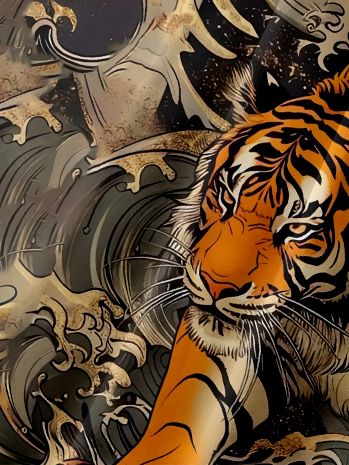 Moisture-wicking Ukiyo-e Tiger Japan Chest Pocket Hawaiian Shirt