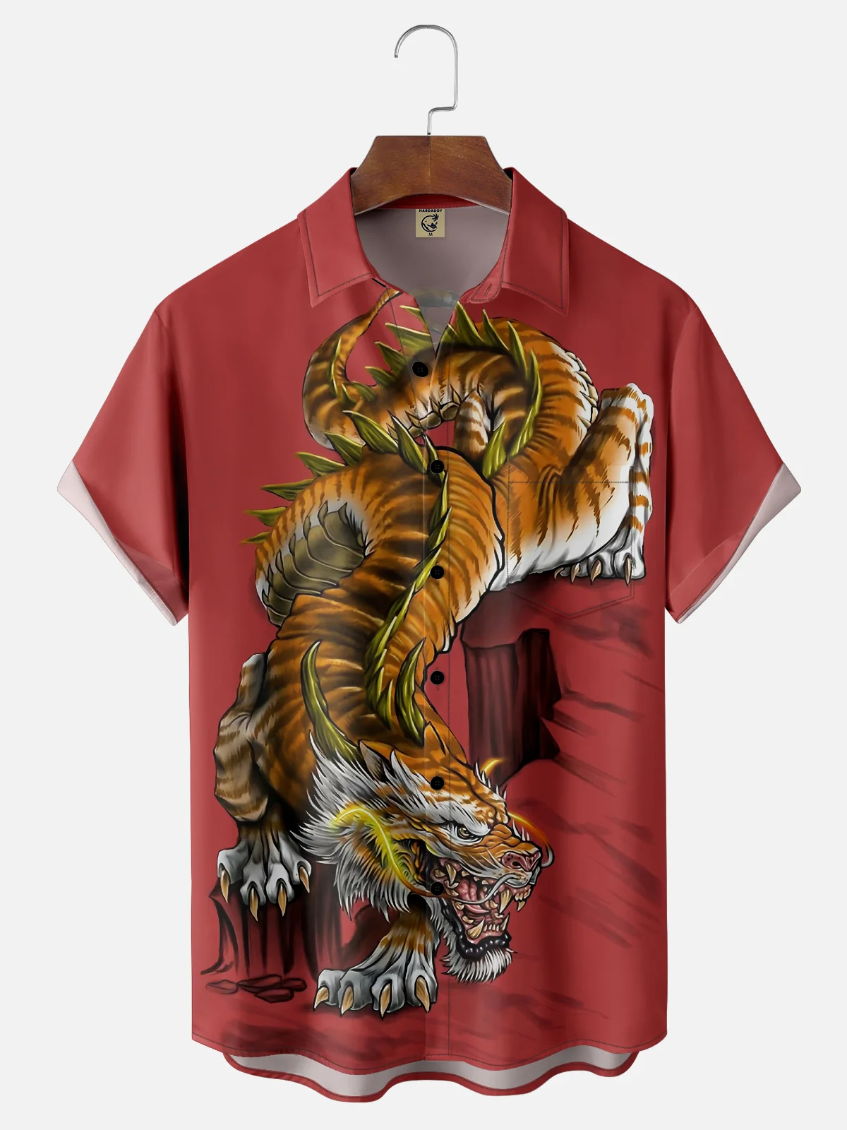 Moisture-wicking Ukiyo-e Dragon Tiger Japan Chest Pocket Hawaiian Shirt