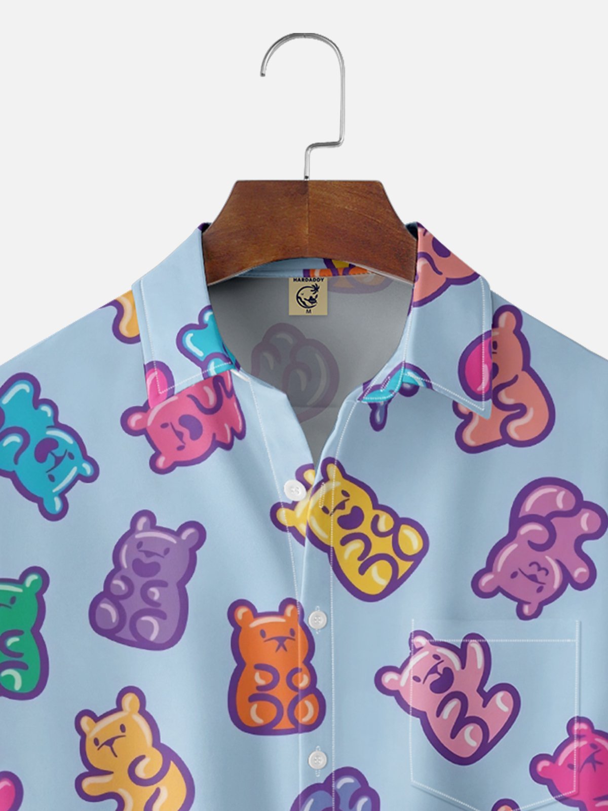Moisture-wicking Cartoon Bear Chest Pocket Hawaiian Shirt