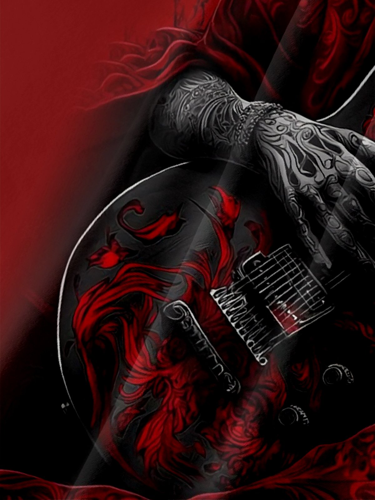 Moisture-wicking Music Rock Roll Skull Guitar Chest Pocket Casual Shirt