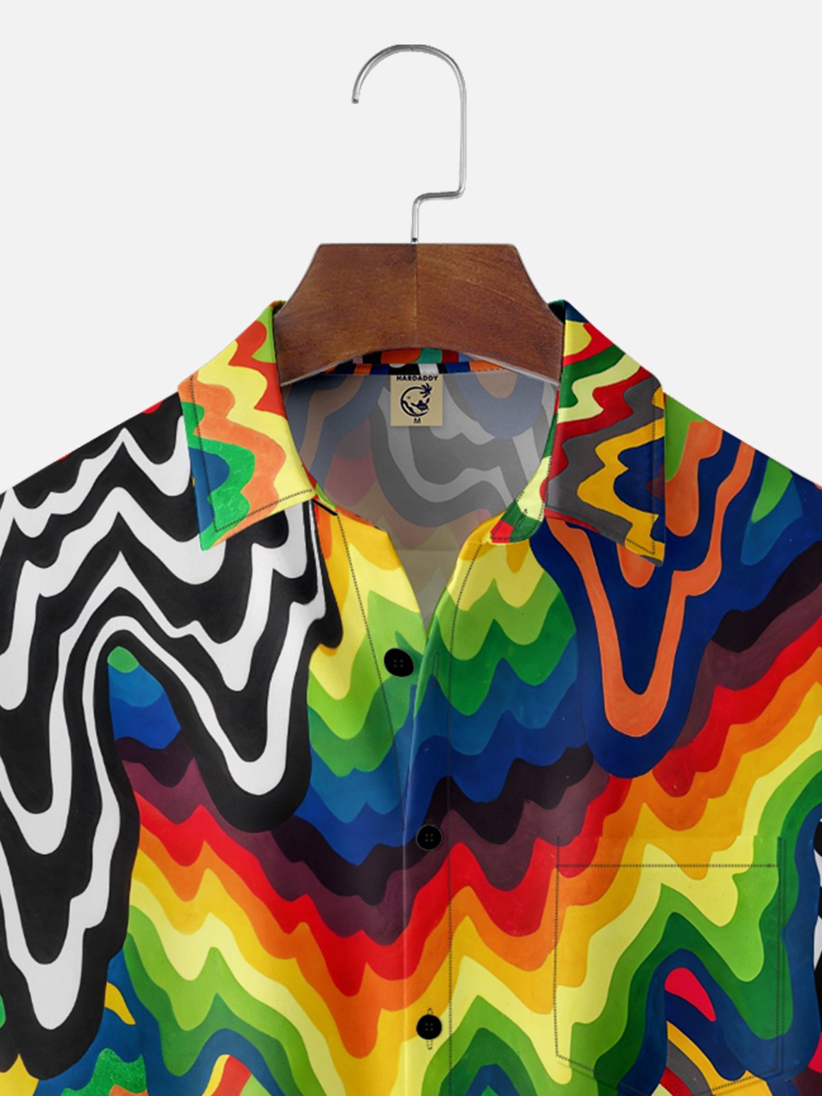 Moisture-wicking Artistic Abstract Rainbow Chest Pocket Casual Shirt