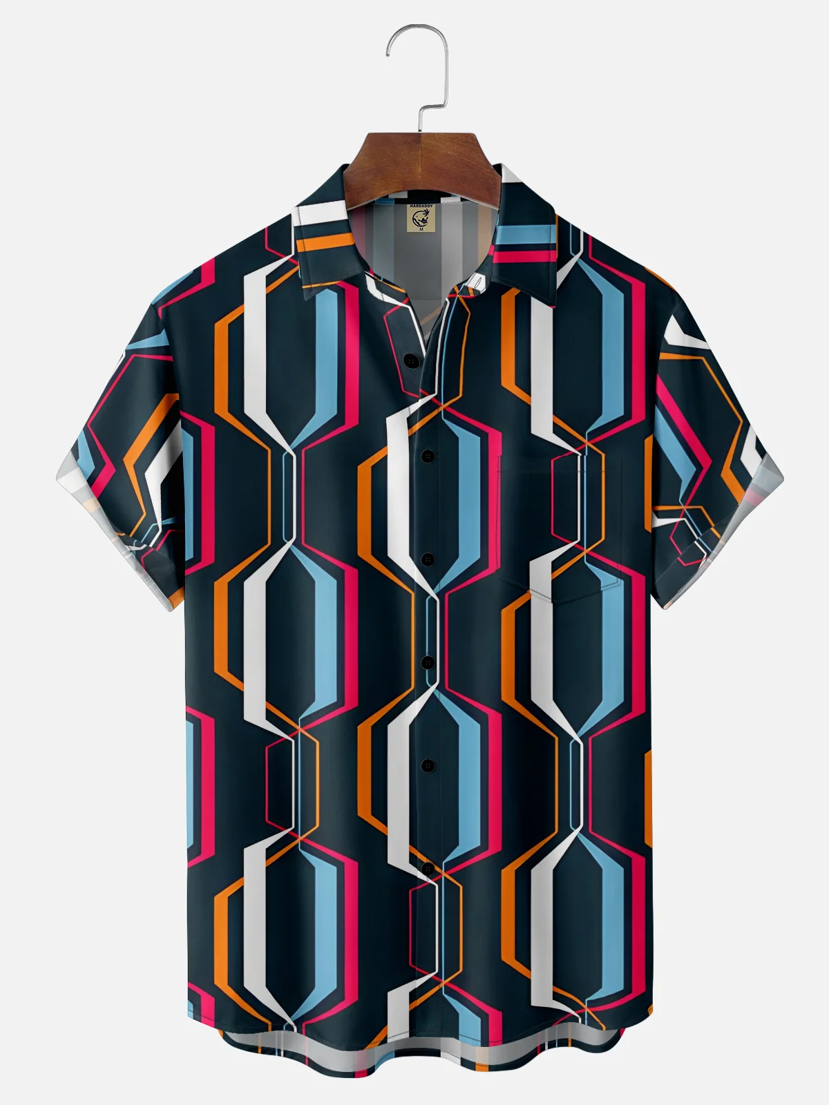 Moisture-wicking Geometric Abstract Stripes Chest Pocket Casual Shirt