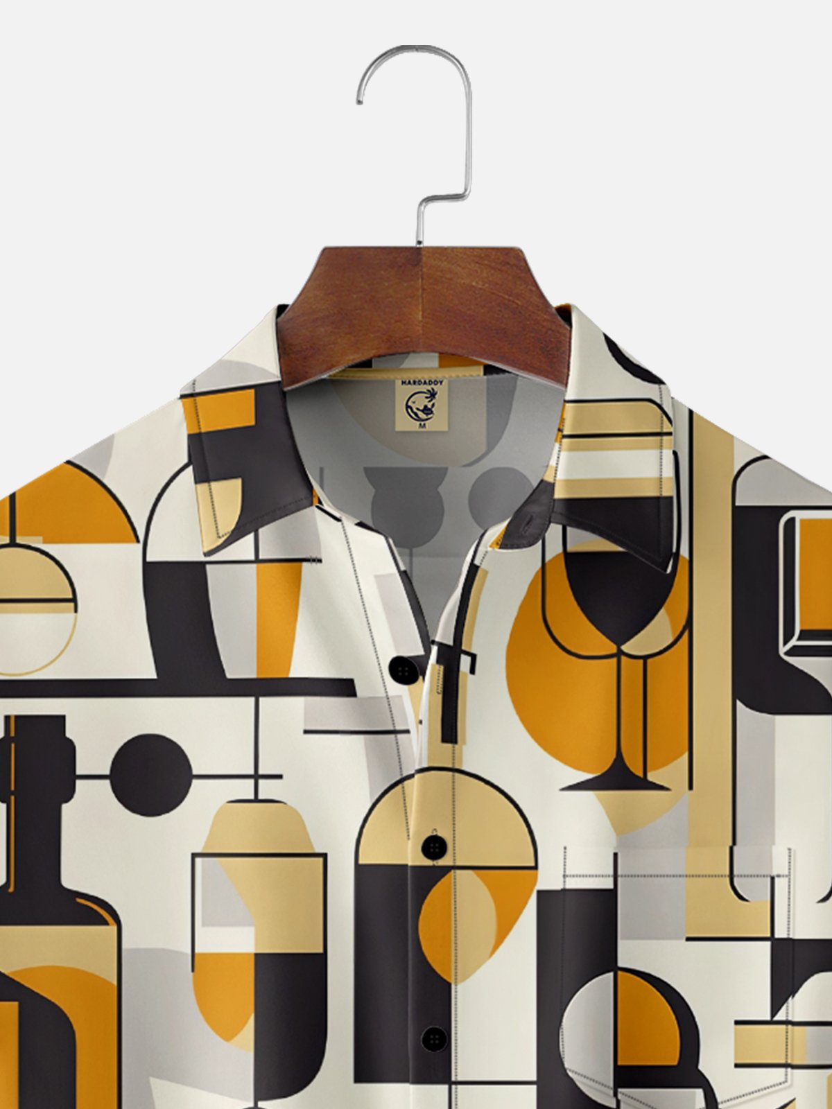 Moisture Wicking Abstract Geometric Wine Glass Chest Pocket Hawaiian Shirt