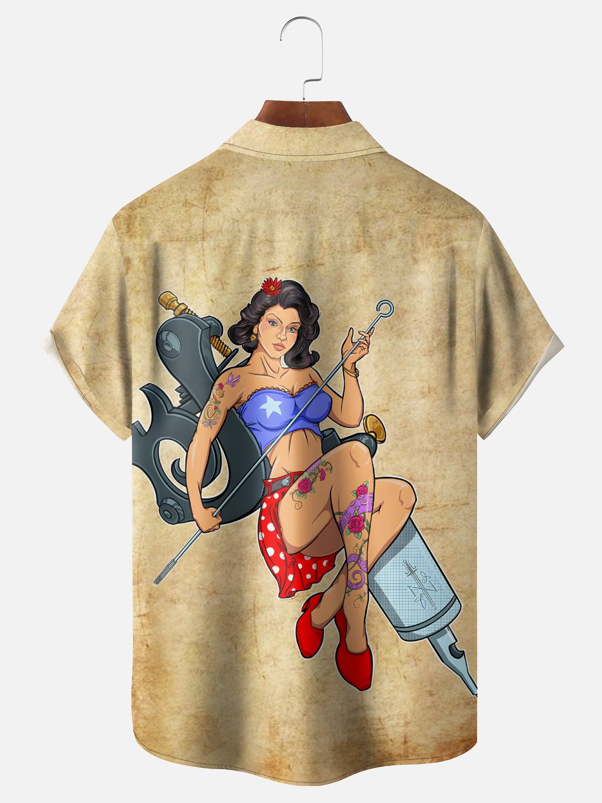 Hardaddy X John Nelson Moisture Wicking Vintage Tattoo Girl Chest Pocket Hawaiian Shirt