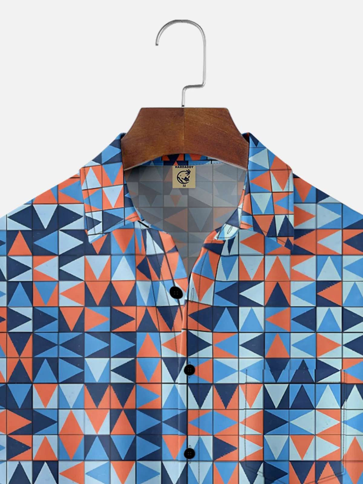 Moisture Wicking Art Geometric Color Block Chest Pocket Hawaiian Shirt
