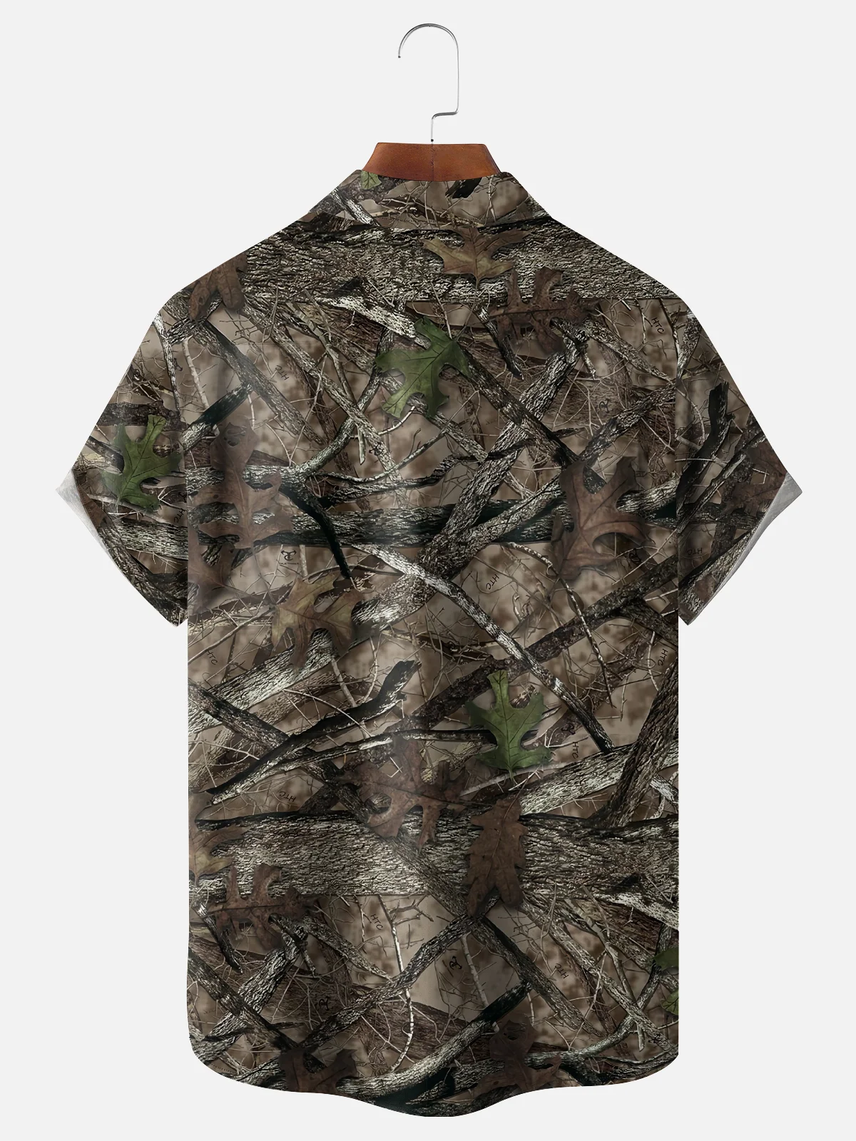 Moisture Wicking Leaves Camouflage Chest Pocket Hawaiian Shirt