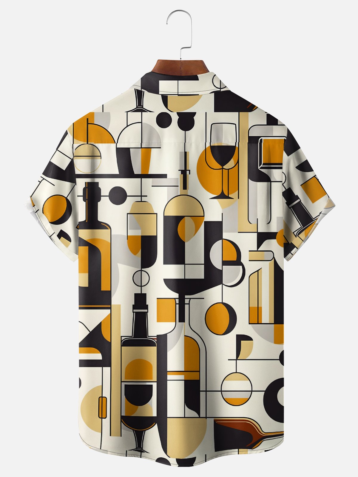 Moisture Wicking Abstract Geometric Wine Glass Chest Pocket Hawaiian Shirt
