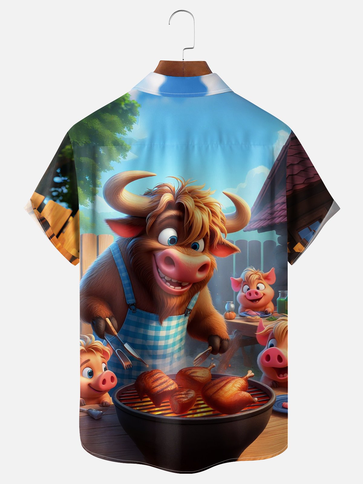 Moisture-wicking Cow Party BBQ Fun Chest Pocket Casual Shirt