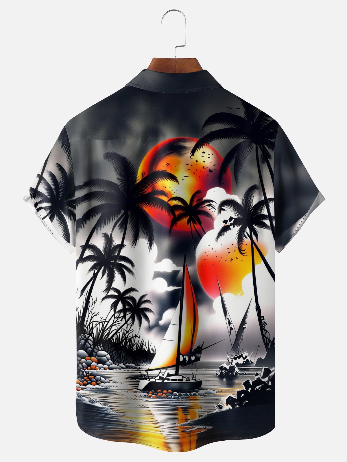 Moisture Wicking Abstract Coconut Tree Chest Pocket Hawaiian Shirt