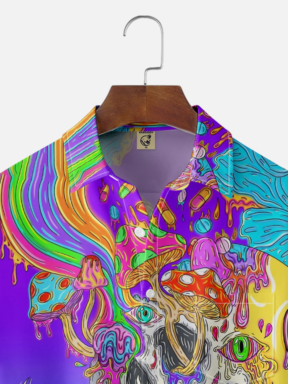 Moisture-wicking Art Pop Music Hippie Skull Chest Pocket Casual Shirt