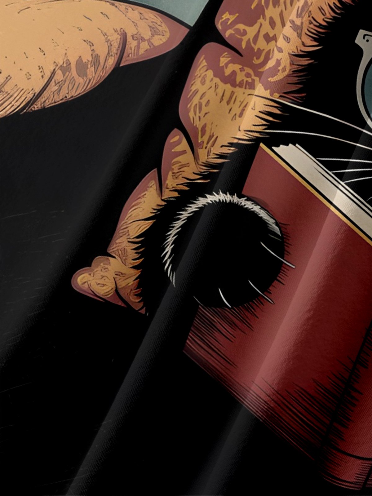 Moisture-wicking Black Cat Reading Chest Pocket Casual Shirt