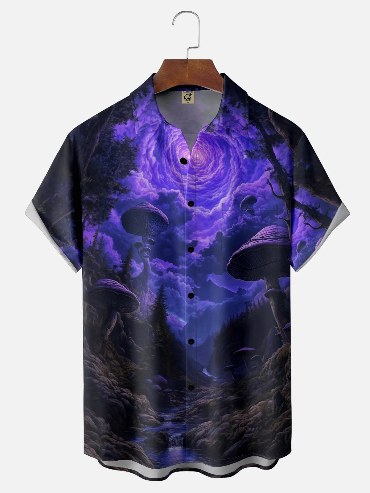 Moisture-wicking Purple Mushroom Hippie Chest Pocket Casual Shirt