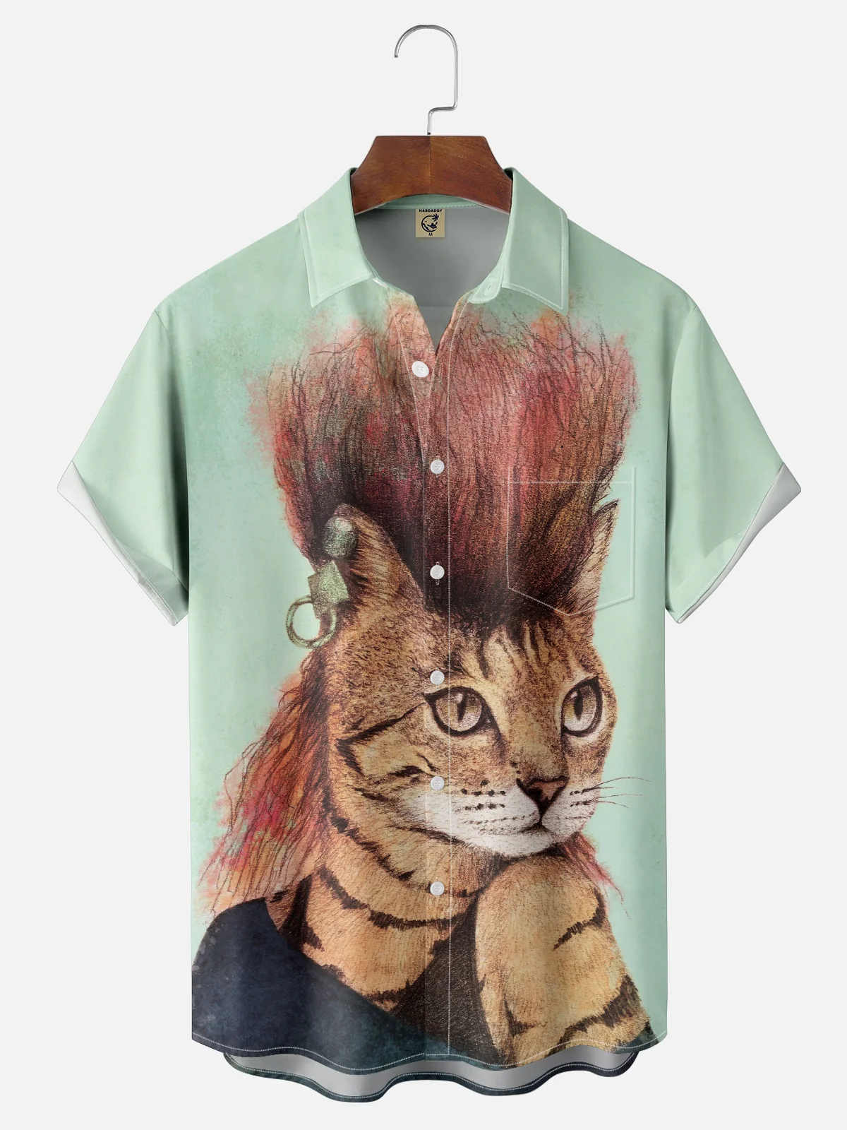 Hardaddy X Mikekoubou Moisture-wicking Punk Cat Chest Pocket Hawaiian Shirt