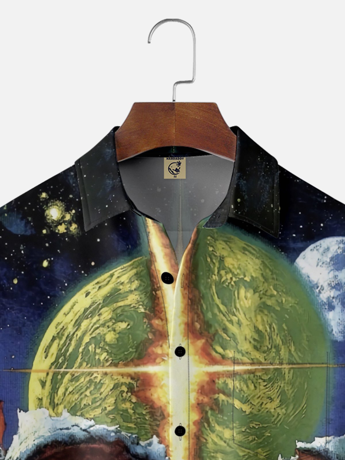 Moisture-wicking Art Skull Planet Chest Pocket Casual Shirt
