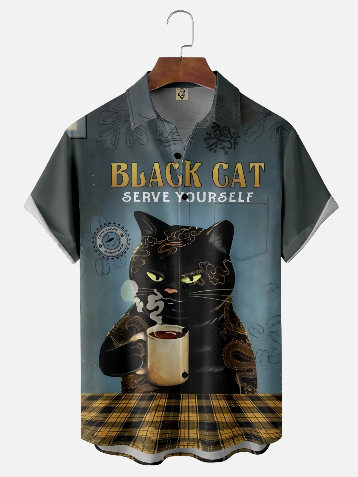 Moisture-wicking Black Cat Serve Yourself Chest Pocket Casual Shirt