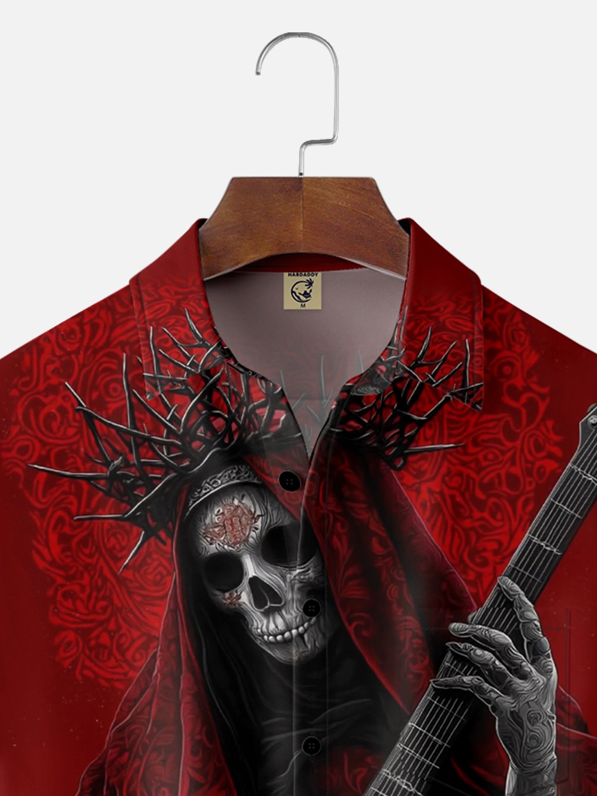 Moisture-wicking Music Rock Roll Skull Guitar Chest Pocket Casual Shirt