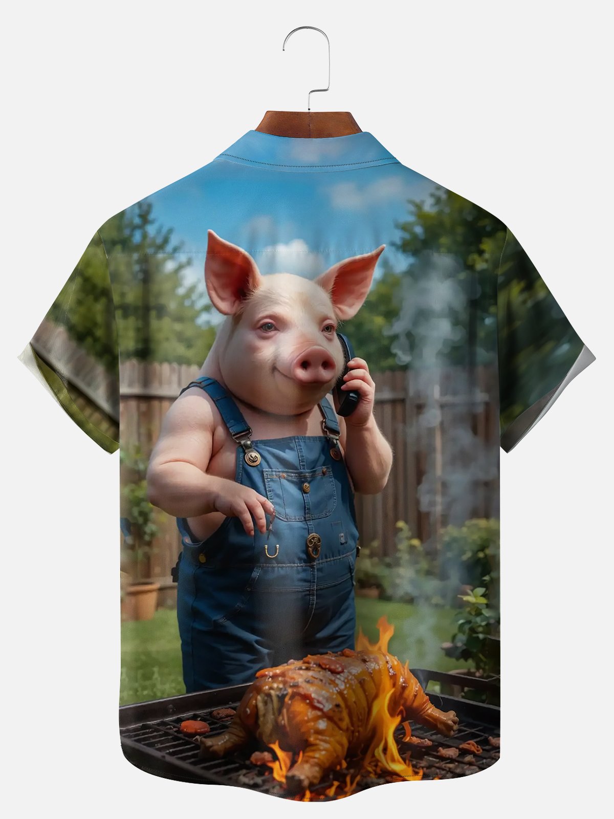 Big Size Moisture-wicking BBQ Party Pig Chest Pocket Casual Shirt
