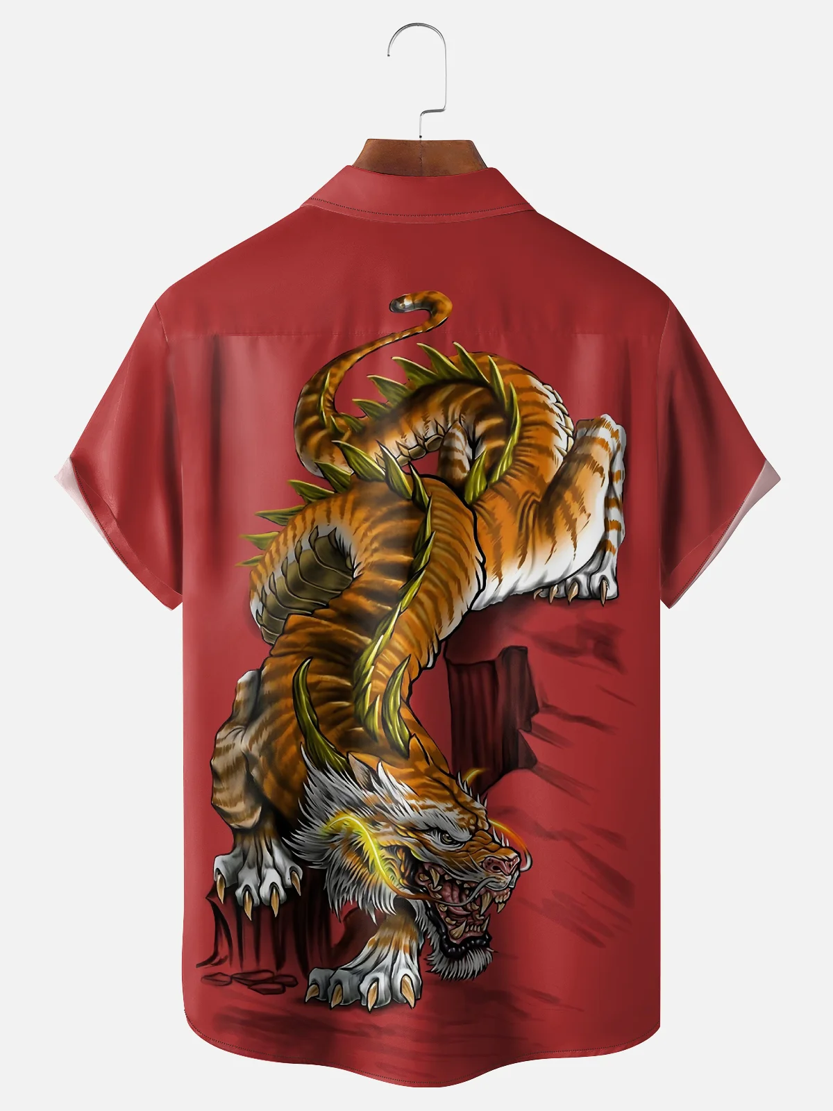 Moisture-wicking Ukiyo-e Dragon Tiger Japan Chest Pocket Hawaiian Shirt