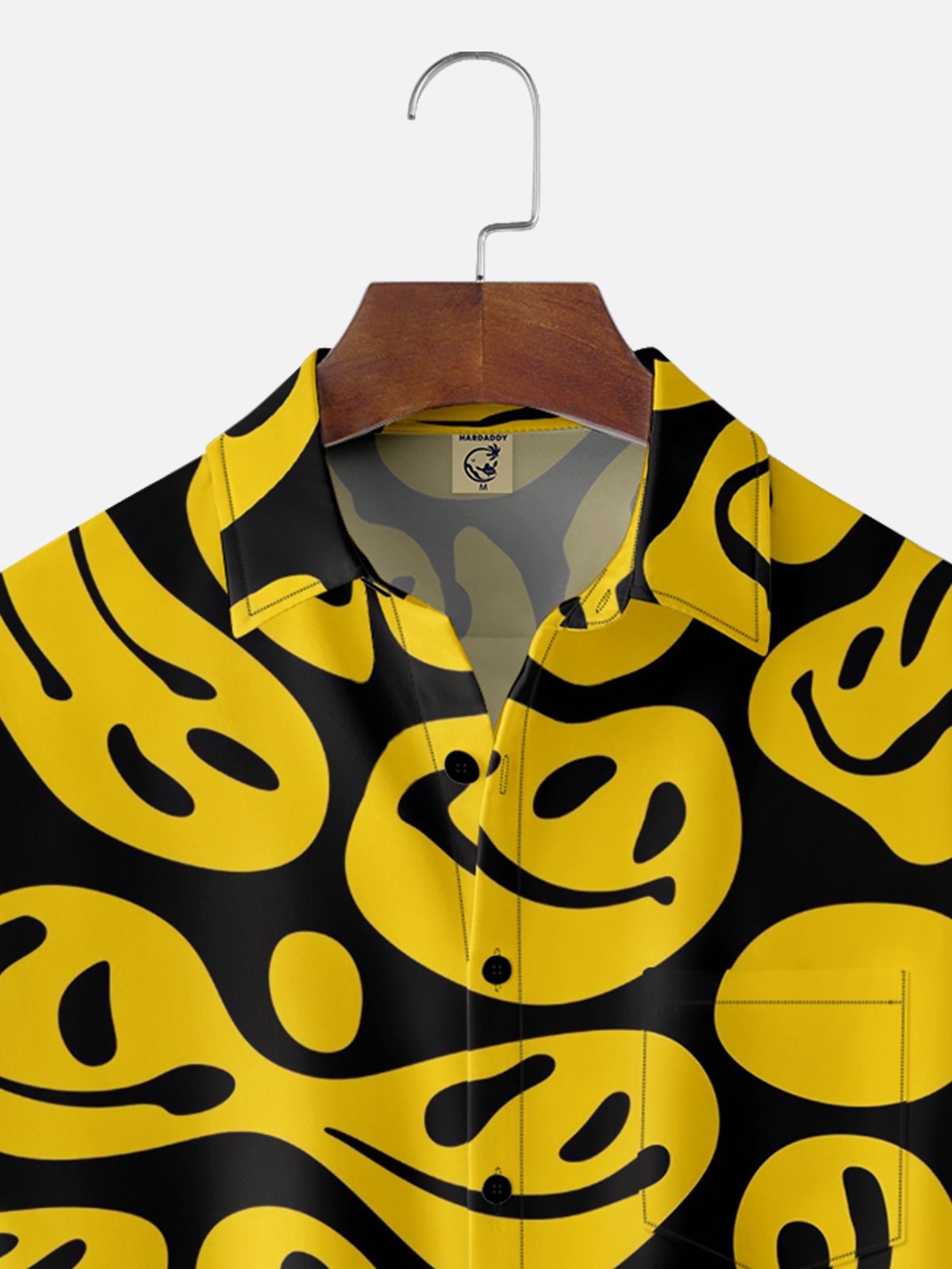 Moisture Wicking Abstract Smiley Face Chest Pocket Hawaiian Shirt