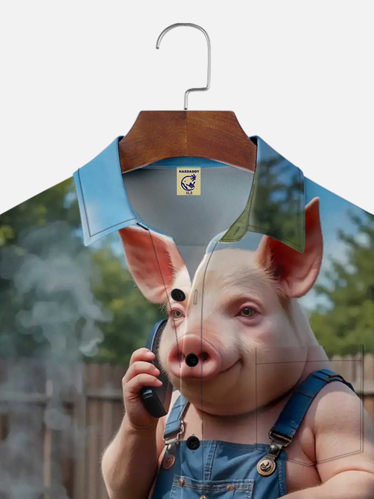 Big Size Moisture-wicking BBQ Party Pig Chest Pocket Casual Shirt
