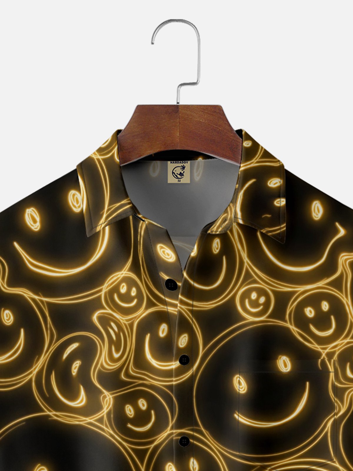Moisture Wicking Abstract Smiley Face Chest Pocket Hawaiian Shirt