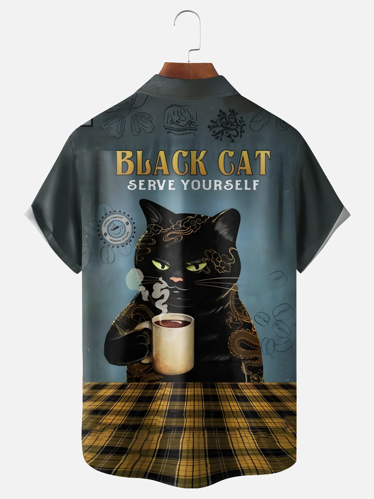 Moisture-wicking Black Cat Serve Yourself Chest Pocket Casual Shirt