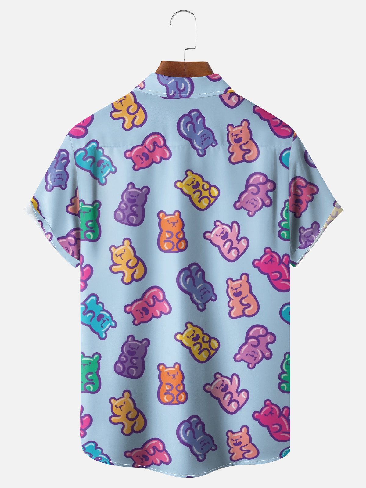 Moisture-wicking Cartoon Bear Chest Pocket Hawaiian Shirt