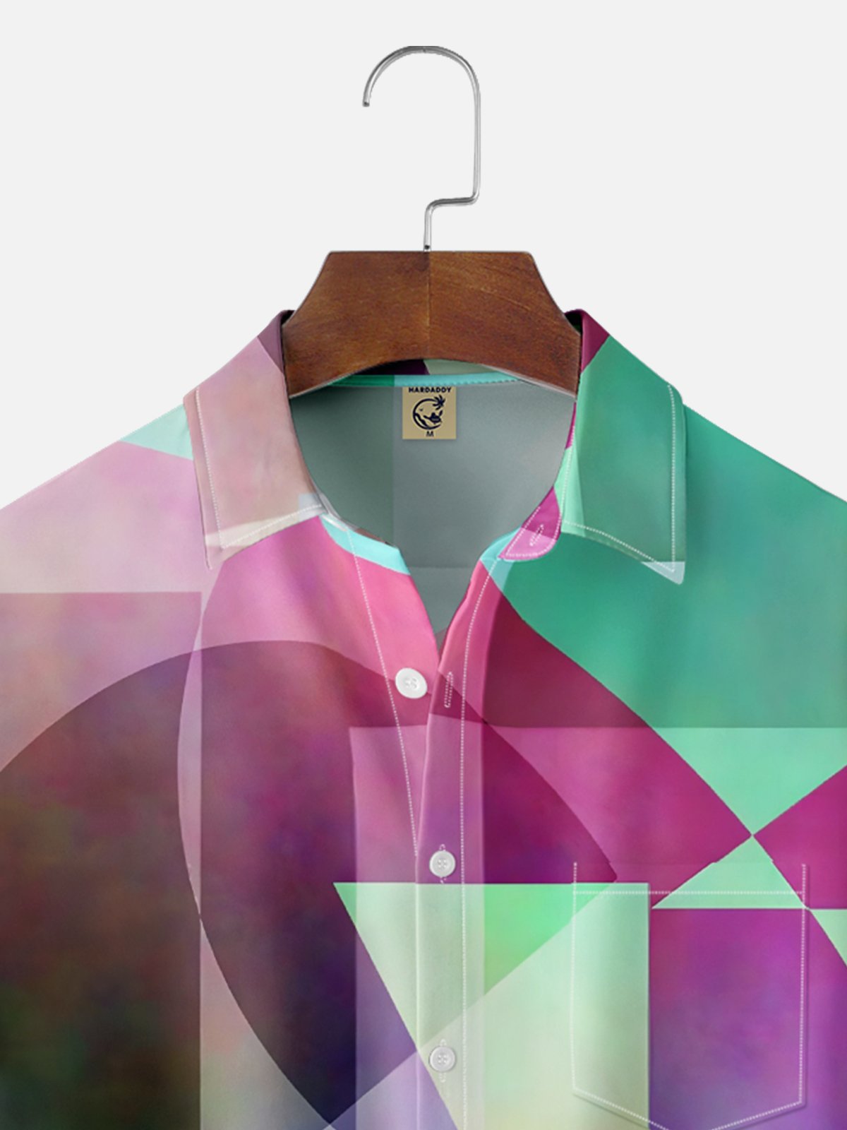 Moisture Wicking Geometric Color Blocking Wine Glass Chest Pocket Hawaiian Shirt