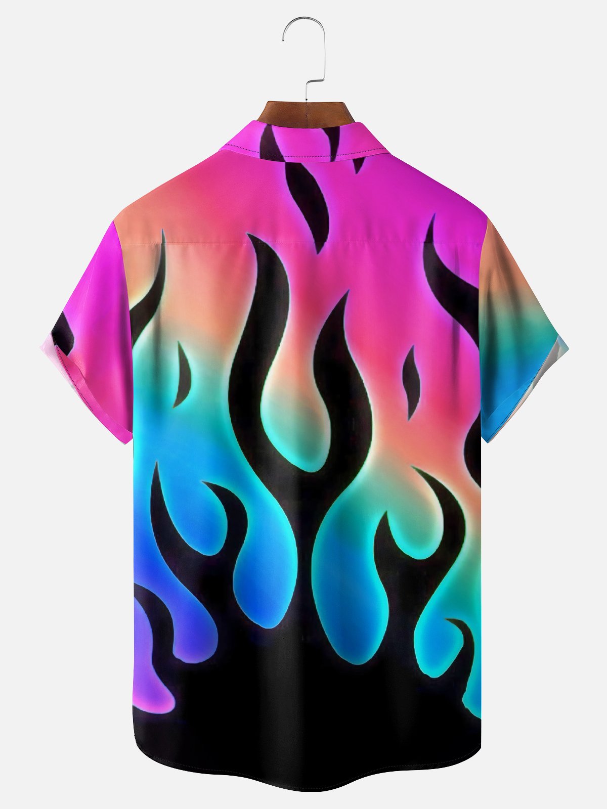 Moisture Wicking Abstract Gradient Flames Chest Pocket Hawaiian Shirt