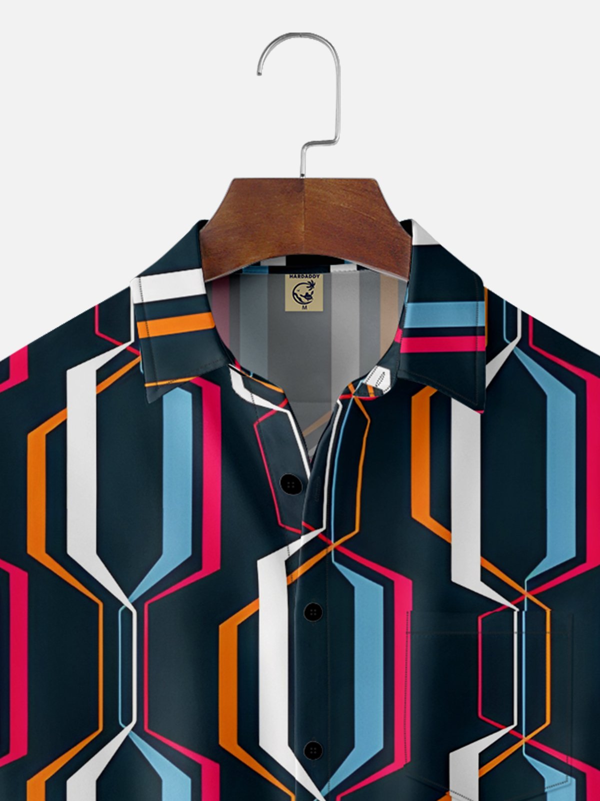 Moisture-wicking Geometric Abstract Stripes Chest Pocket Casual Shirt