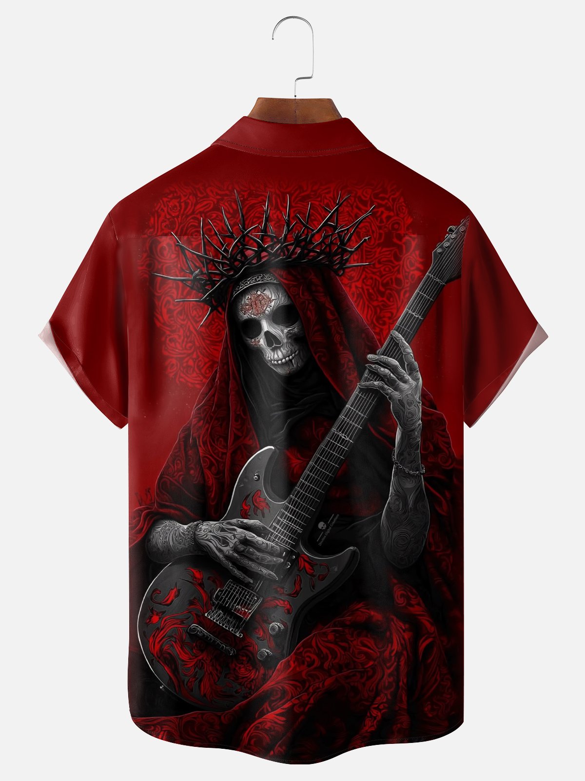 Moisture-wicking Music Rock Roll Skull Guitar Chest Pocket Casual Shirt