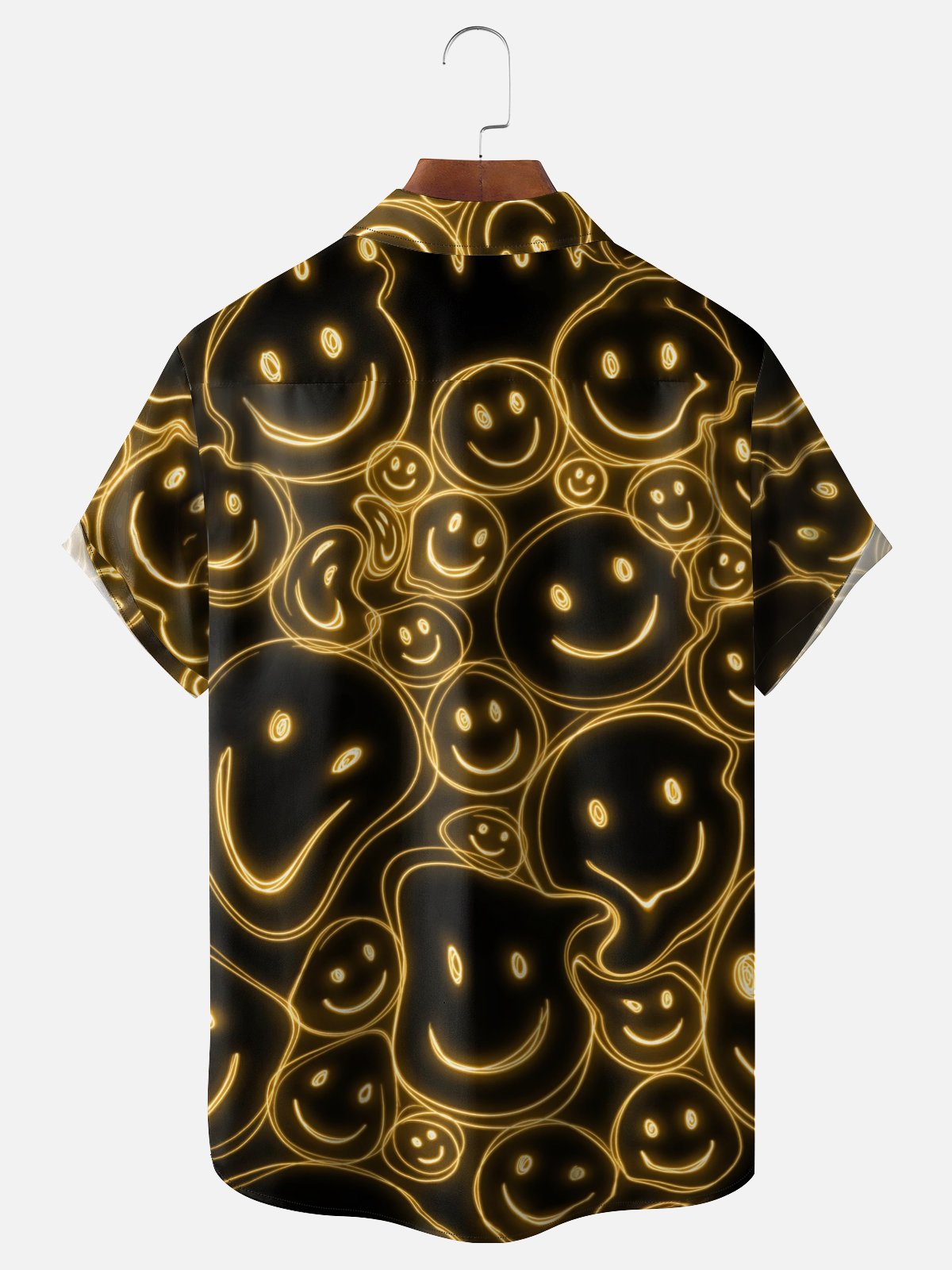 Moisture Wicking Abstract Smiley Face Chest Pocket Hawaiian Shirt