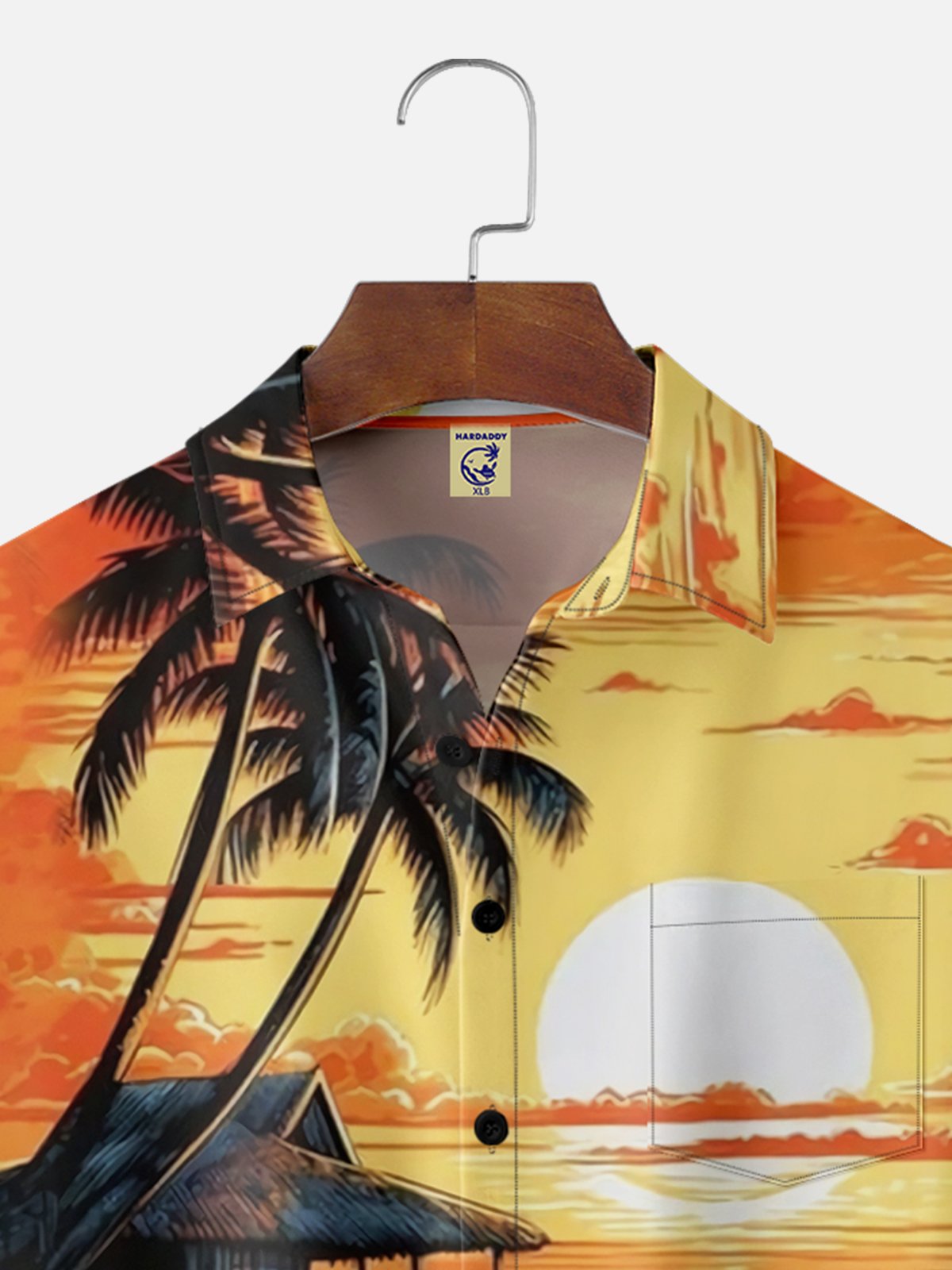 Big Size Moisture-wicking Sunset Gold Beach Chest Pocket Hawaiian Shirt