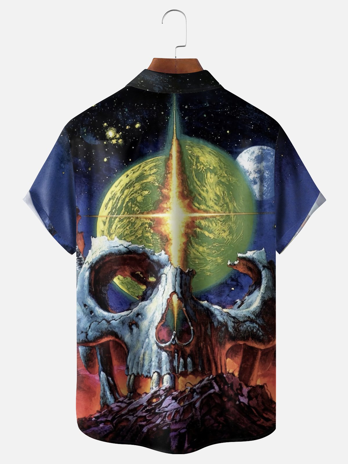Moisture-wicking Art Skull Planet Chest Pocket Casual Shirt